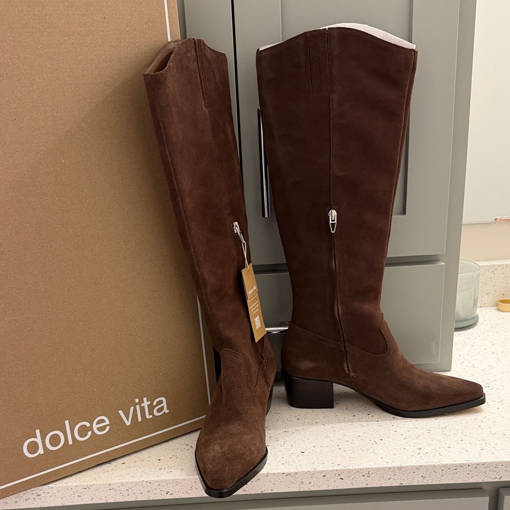 Dolce Vita dark chocolate brown suede boots (Virona H2O)